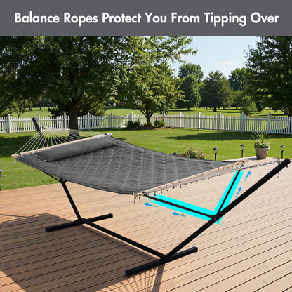 ANOW Double Hammock with 12FT Heavy Duty Steel Stand Included, 2 Person Hammock with Stand for Outdoors, 450 LBS Weight Capacity, Gray