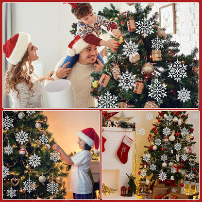Miucat White Snowflake Ornaments - 42pcs Glittering Christmas Tree Decorations | Festive Hanging Decor