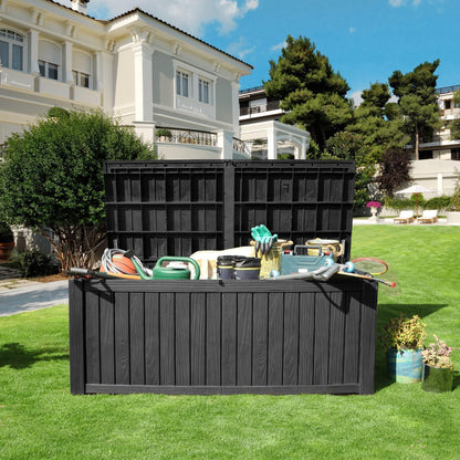 YITAHOME 180 Gallon Large Outdoor Storage XL Deck Box w/Divider for Patio Furniture,Outdoor Cushions, Garden Tools, Sports Equipment and Pool Supplies, Waterproof, Resin, Lockable, Black
