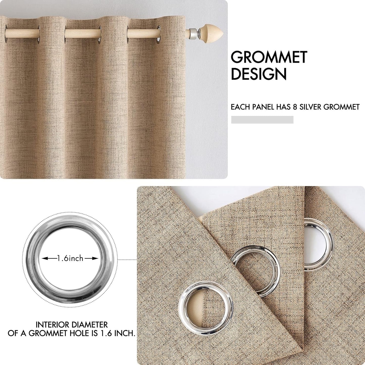 MIULEE 100% Blackout Curtains - Thermal Insulated Linen Textured Drapes in Copper Brown | 42 x 63 Inch (2 Panels)
