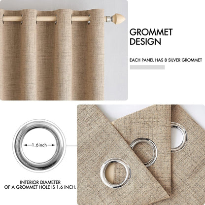 MIULEE Blackout Linen Textured Curtains - Thermal Insulated Room Darkening Drapes | Copper Brown, 42 x 63 Inch (2 Panels)
