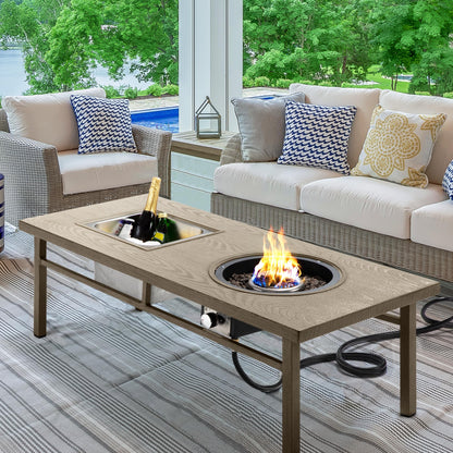 Green4ever Aluminum Propane Fire Pit Table, 47" 50,000 BTU Multifunctional Fire Table with CSA Certification, 4.5 Gallons Ice Bucket, and Lava Rocks, 3-in-1 Coffee Table for Outdoor Patio, Khaki