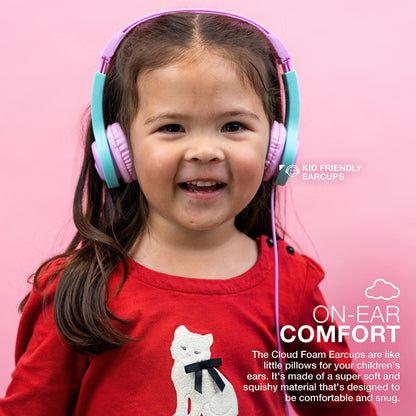 JLab JBuddies Folding Kids Wired Headphones Gen 2, Pink/Teal, Toddler Headphones, Noise Isolation, Kids Safe, Volume Limiting, for Children Ages 2+
