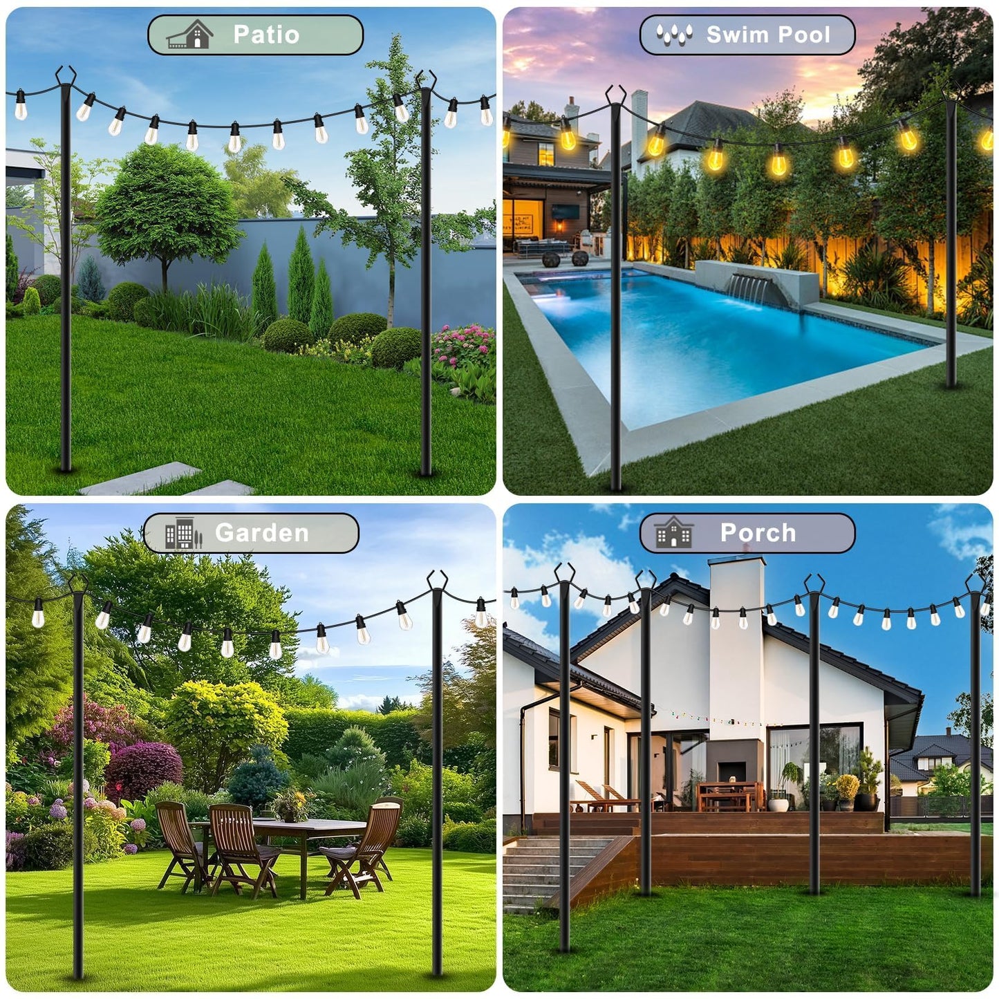 TQQVXX 10 Pack 10 FT String Light Poles,Metal with Fork Lights Poles for Outdoor String Light, Rustproof Heavy Duty for Outside Garden,Patio,Wedding,Backyard,Deck,Party