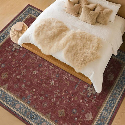 Hazo Haus Oriental 9x12 Soft Area Rug - Dark Red Vintage Design for Living Room & Bedroom, Washable Non-Slip