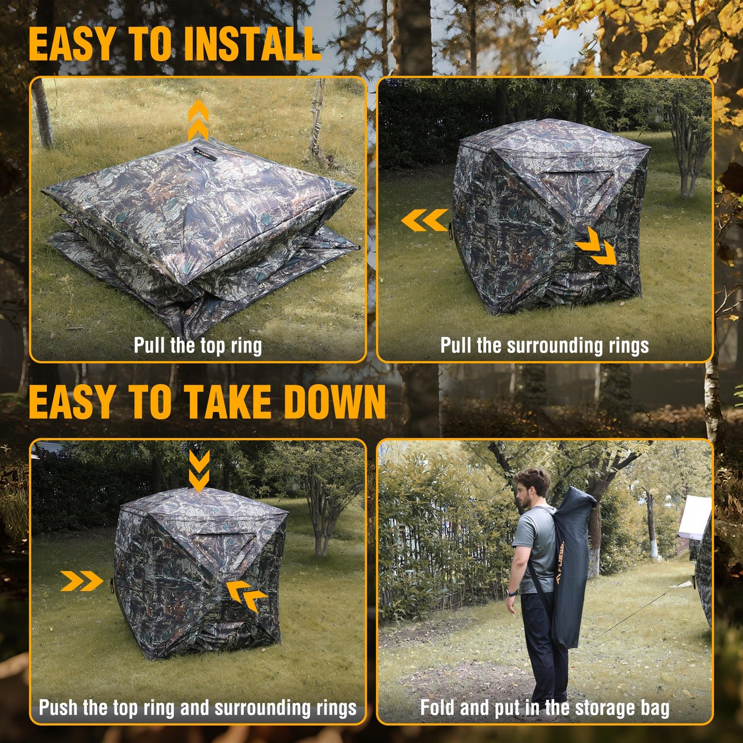 FLISSA Hunting Blind See-Through with Full-Opening Door, 2-3 Person Ground Camouflage Tent, 270 Degree, Portable and Durable 300D Reinforced Blind for Turkey, Deer, and Bear