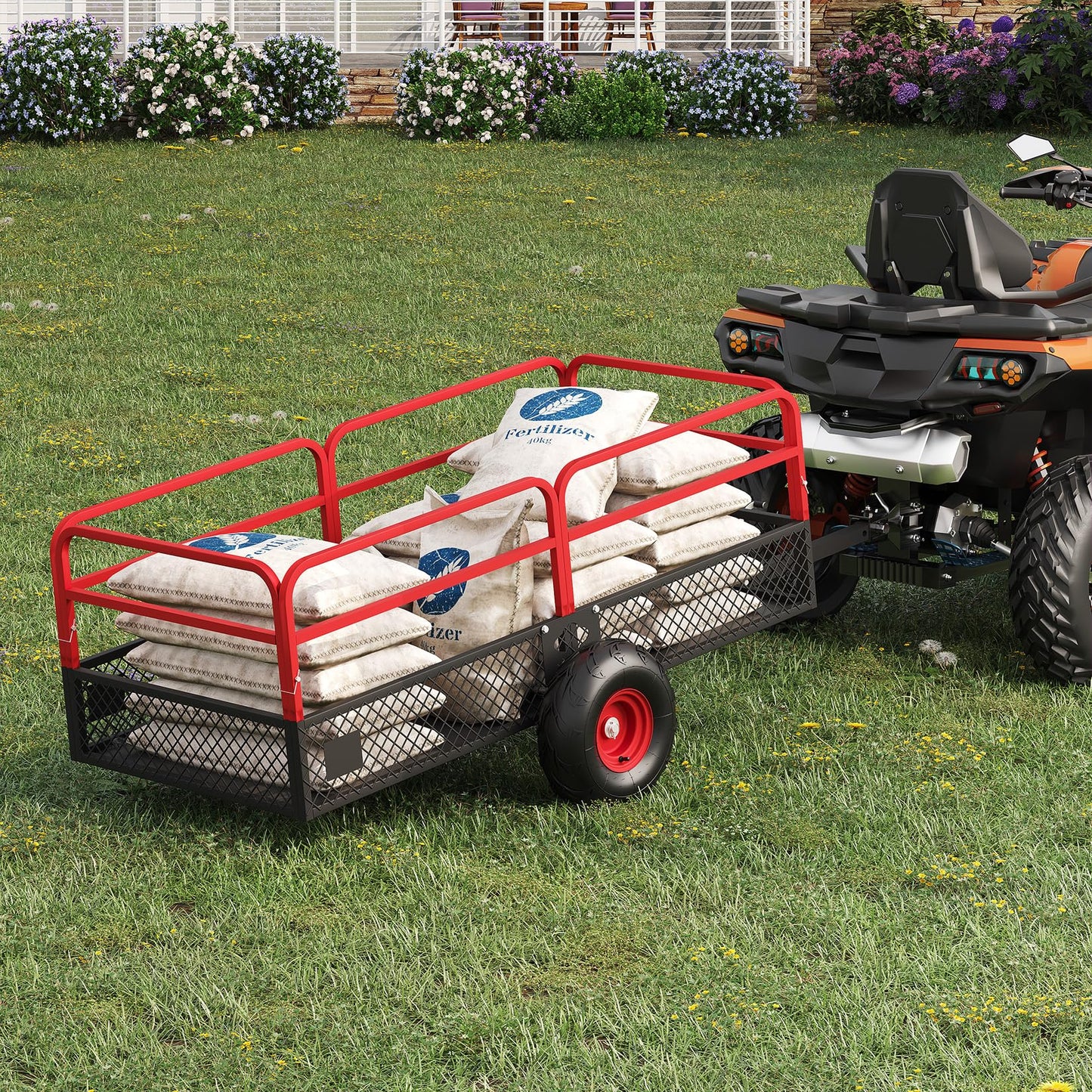 Garvee Tow Behind Dump Trailer for ATV UTV, 1500 lbs 20 Cubic Feet Heavy Duty Yard Garden Trailer Dump Cart Pull Behind with Removable Sides & All Terrain Tires, Fits Lawn Mower, Tractor, Garden