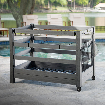 3.4ft H x 4.6ft W x 2.8ft L WoodTek Poolside Organizer and Pool Float Storage Rack, Wheeled Storage for Toys, Floats, and Accessories - Durable Pool Deck Caddy & Organizer w/ Dividers, Zippity AZ19078