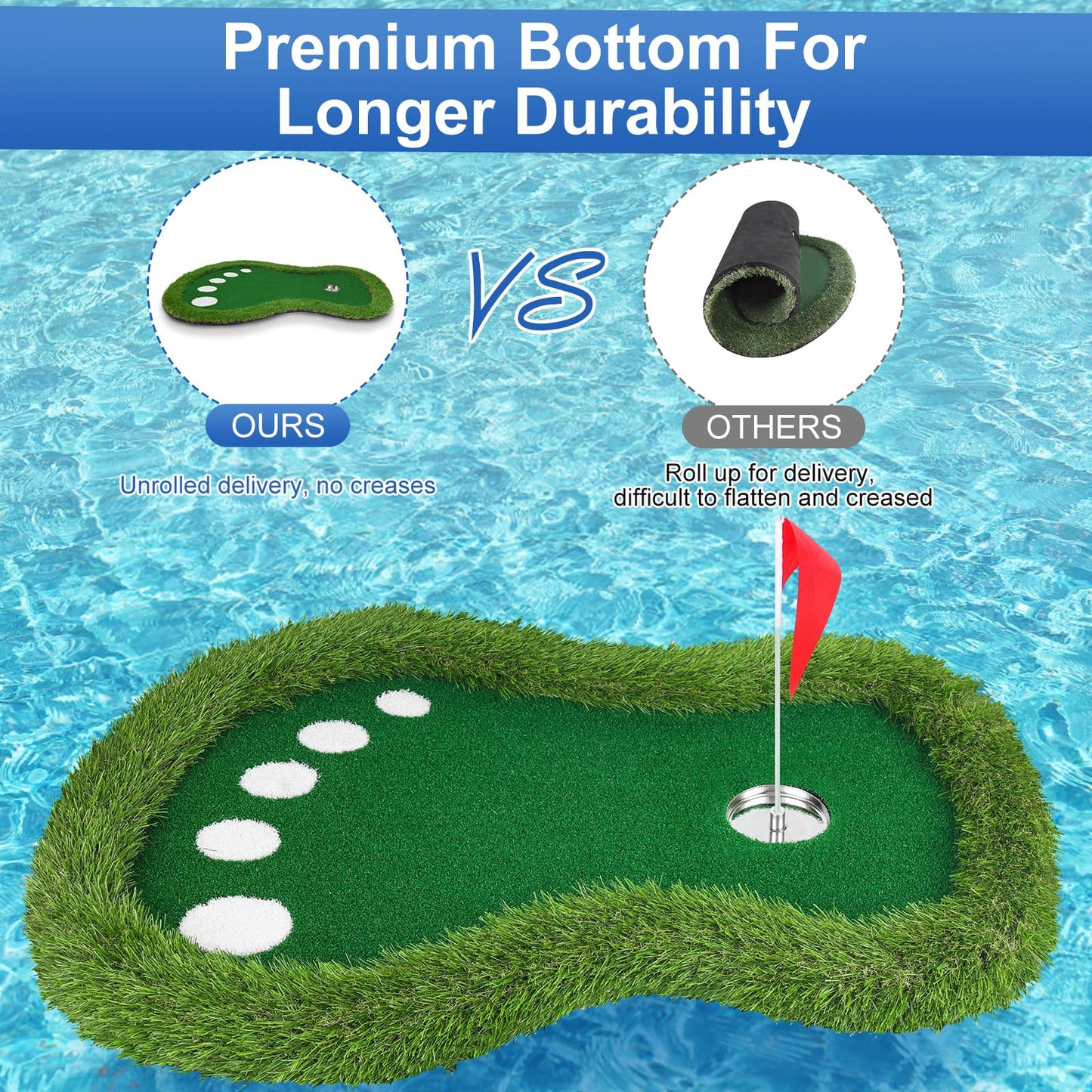 Sagsewful Floating Golf Green for Pool, Floating Chipping Green Mat with Ball Retriever for Pool/Lake, No Drifting Floating Golf Putting Turf Game Set for Golfers