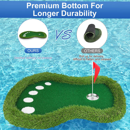 Sagsewful Floating Golf Green for Pool, Floating Chipping Green Mat with Ball Retriever for Pool/Lake, No Drifting Floating Golf Putting Turf Game Set for Golfers