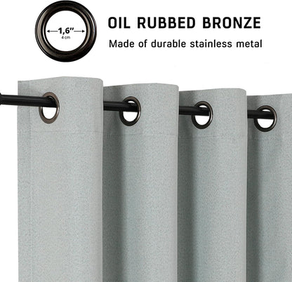 THOOO 100% Blackout Curtains - Natural Linen Textured Room Darkening Panels | 84 Inches Long, Sage Green