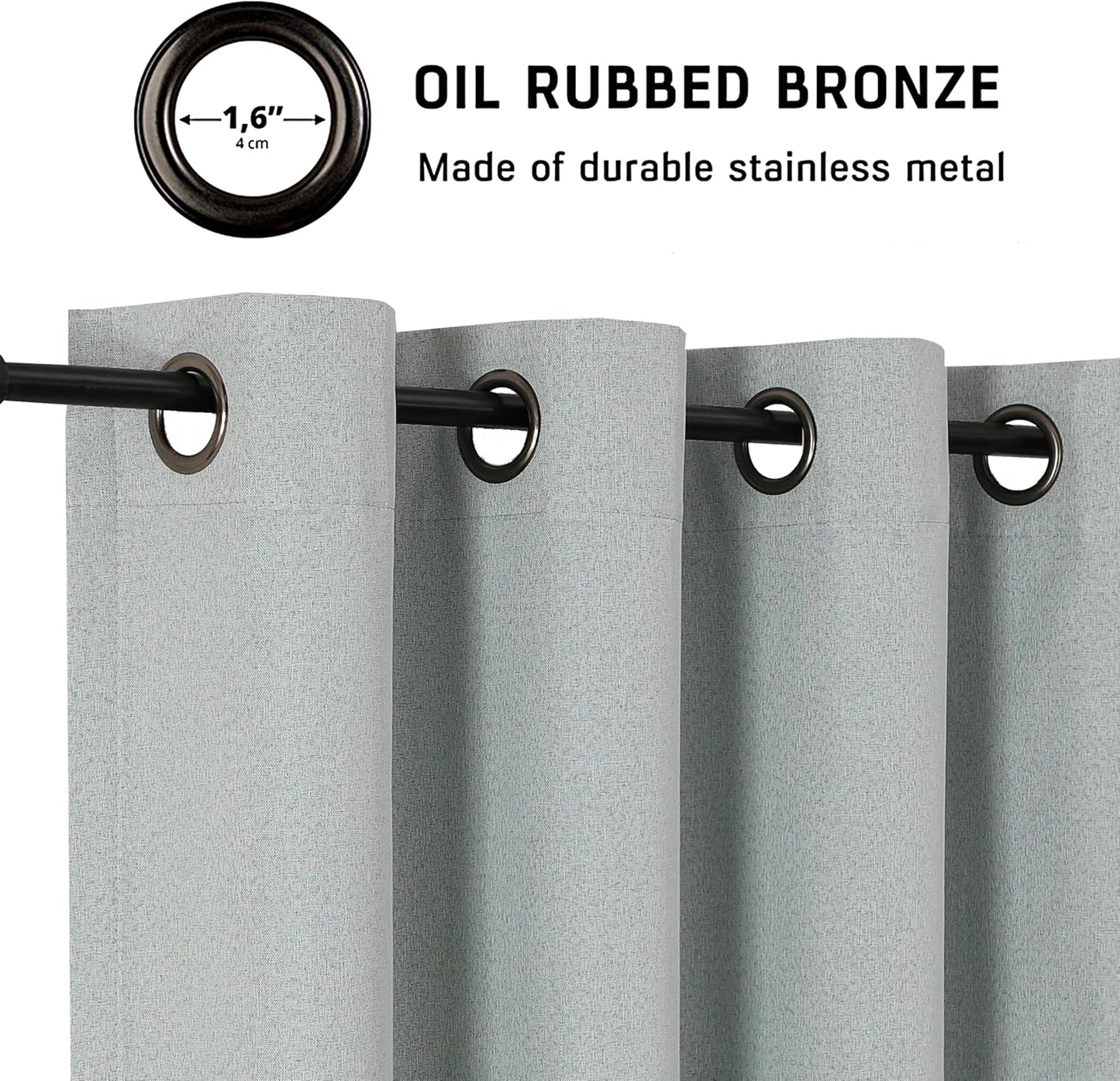 THOOO 100% Blackout Curtains - Natural Linen Textured Thermal Insulated Grommet Panels | 95 Inches, Sage Green