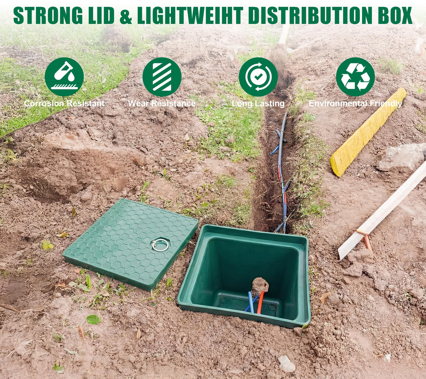 Natotela 2 Sets 12.5x12.5x14.3in Underground Splice Boxes W/Solid Inspection Cover Deep Enclosure Precast Pull Distribution Pit Access Electrical Junction Boxes Drillable Tapered Wiring Cable Box