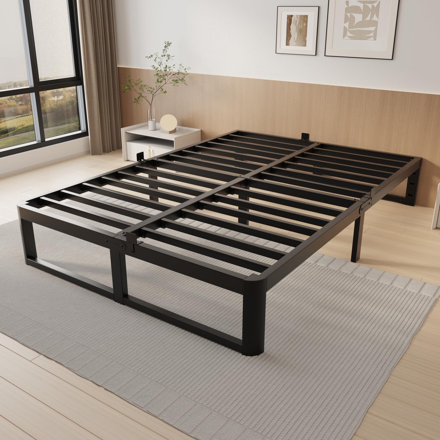 VYM 12 Inch Full Bed Frame, Platform Bed Frames with Metal Gaskets, Anti-Slip Mattress Stopper, No Box Spring Needed, Heavy Duty Steel Slat Support 3500 LBS, Round Corner Leg, Easy Assembly, Black