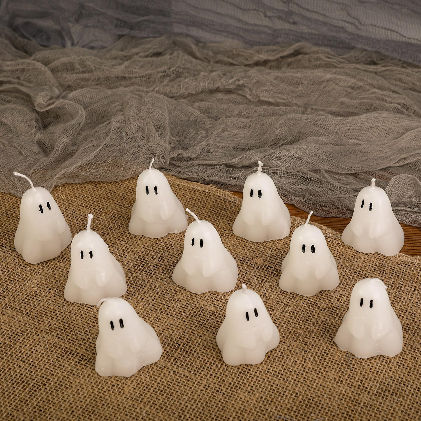 EBaokuup 10 PCS 2'' X 1.6'' Halloween Ghost Candles, Ghost Shaped Decor Candles, Fun Face Spooky Burning Candle for Halloween Party Home and Table Decorations