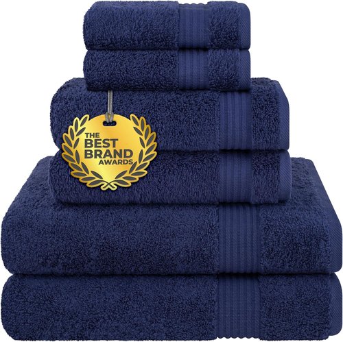 Cotton Paradise 6-Piece Towel Set - 100% Soft Absorbent Turkish Towels | Navy Blue Bath Towels, Hand Towels & Washcloths