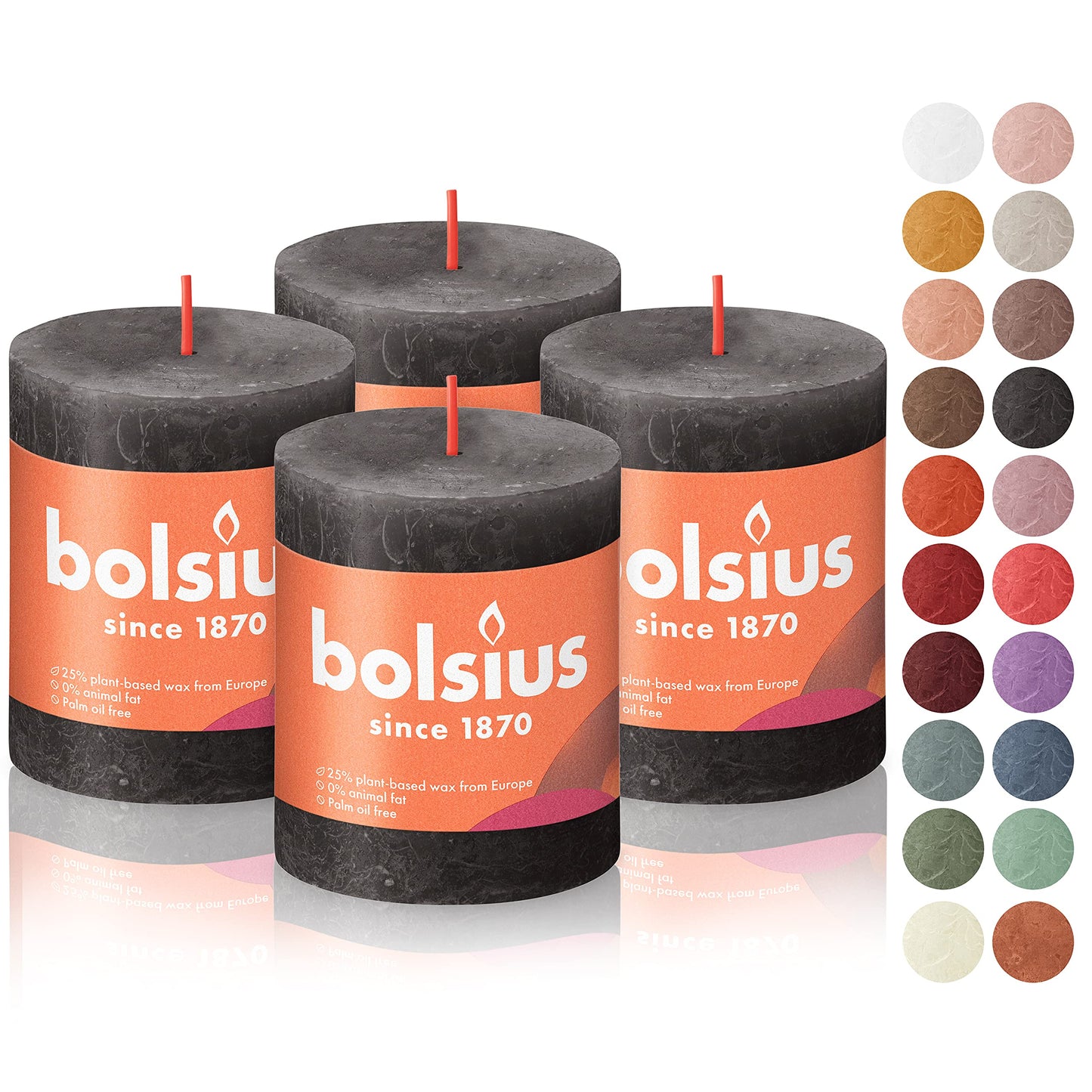 BOLSIUS 4 Pack Black (Stormy Gray) Rustic Pillar Candles - 2.75 X 3.25 Inches - Premium European Quality - Includes Natural Plant-Based Wax - Unscented Dripless Smokeless 35 Hour Spa Décor Candles