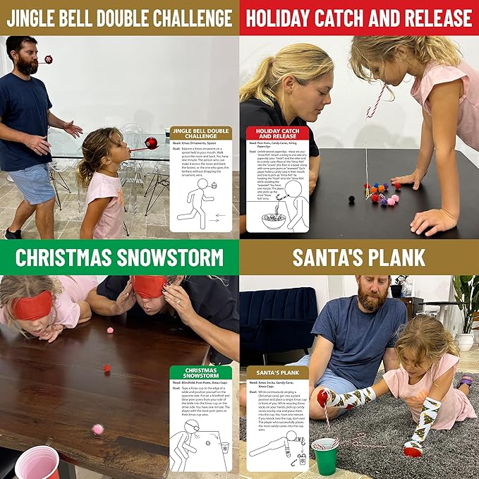 Funwares 24 Days of Christmas Games - Complete Advent Calendar Christmas-Themed Minute to Win It Challenges for Kids Teens &amp Families 2-12 Players Ready to Play Right Out of the Box!