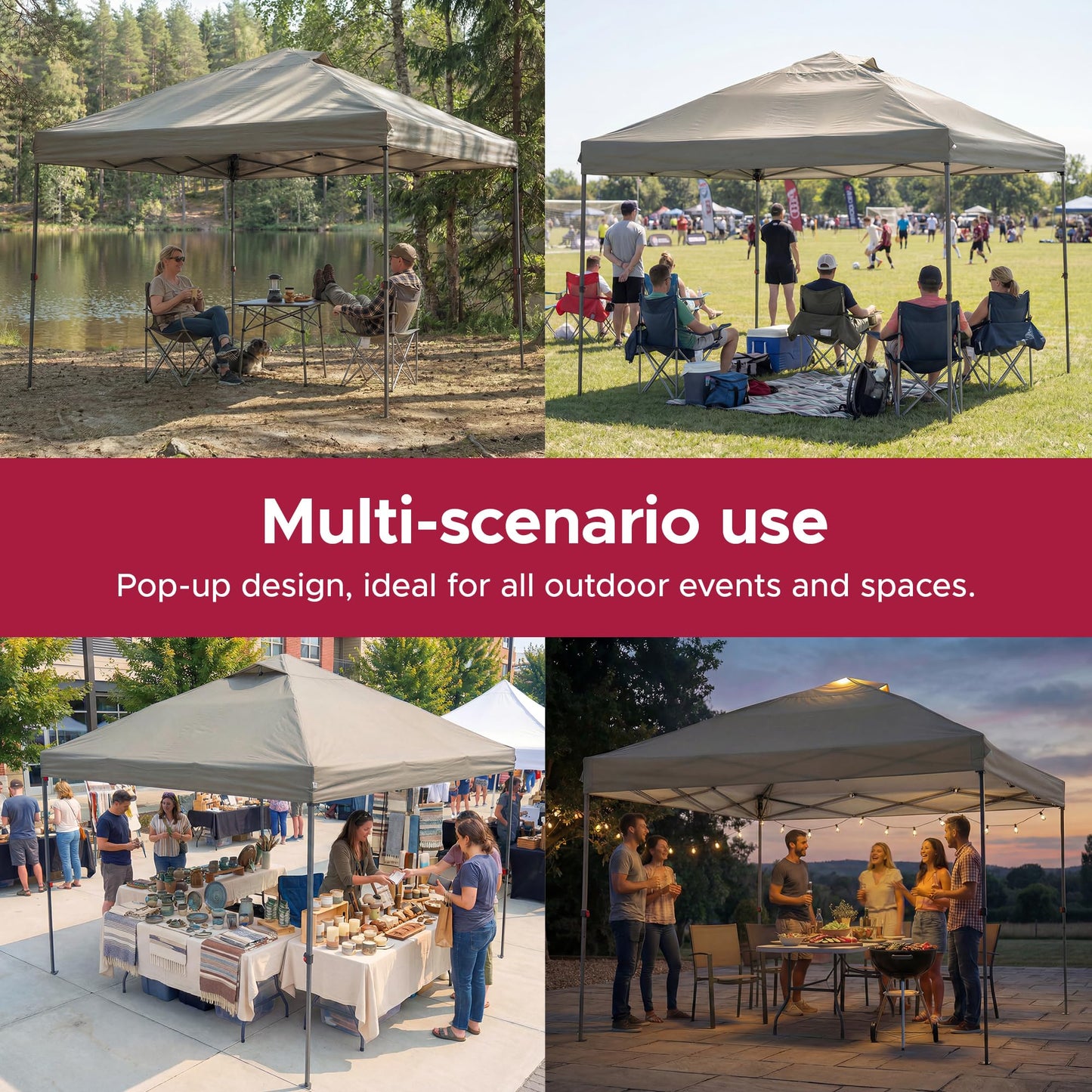 SUNJOY 10ftx10ft Instant Canopy POP UP Gazebo,Easy up,with Detachable LED Light,Remote Control,with Carry Bag for Patio Deck Garden and Beach,Gray