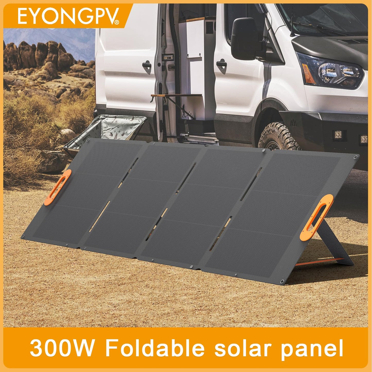 EYONGPV 300W Portable Solar Panel, 26% HPBC Cells, Foldable Solar Charger, 15ft (4.5m) Cable, 30A Anderson Output, IP65 Waterproof for RV Camping, for EcoFlow, Anker, Jackery, Bluetti Power Station