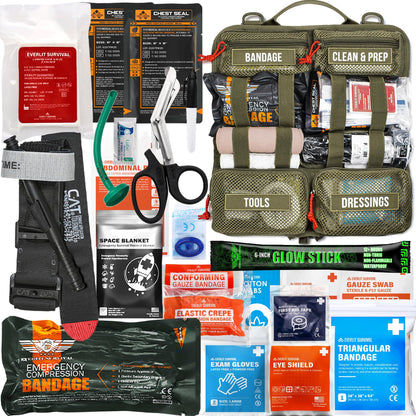EVERLIT Roll Up Trauma First Aid Kit with CAT Tourniquet-Tactical IFAK Emergency Medical Kit for Outdoor, Vehicle & Home Preparedness-Quick Release Molle Bag for First Responders (OD Green)
