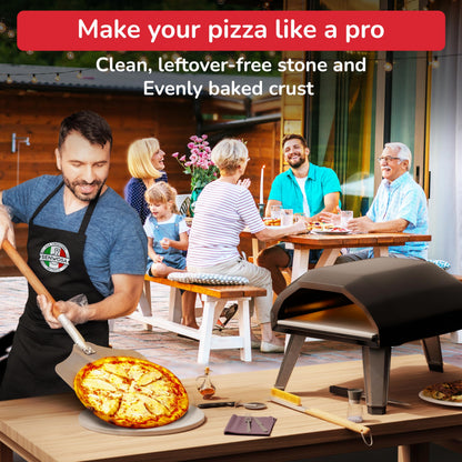 Senwosa 22” Pizza Oven Brush with Stone Scraper - Heat Resistant Stainless Steel Bristles, Long Handle - Compatible with Ooni, Gozney & Similar Ovens