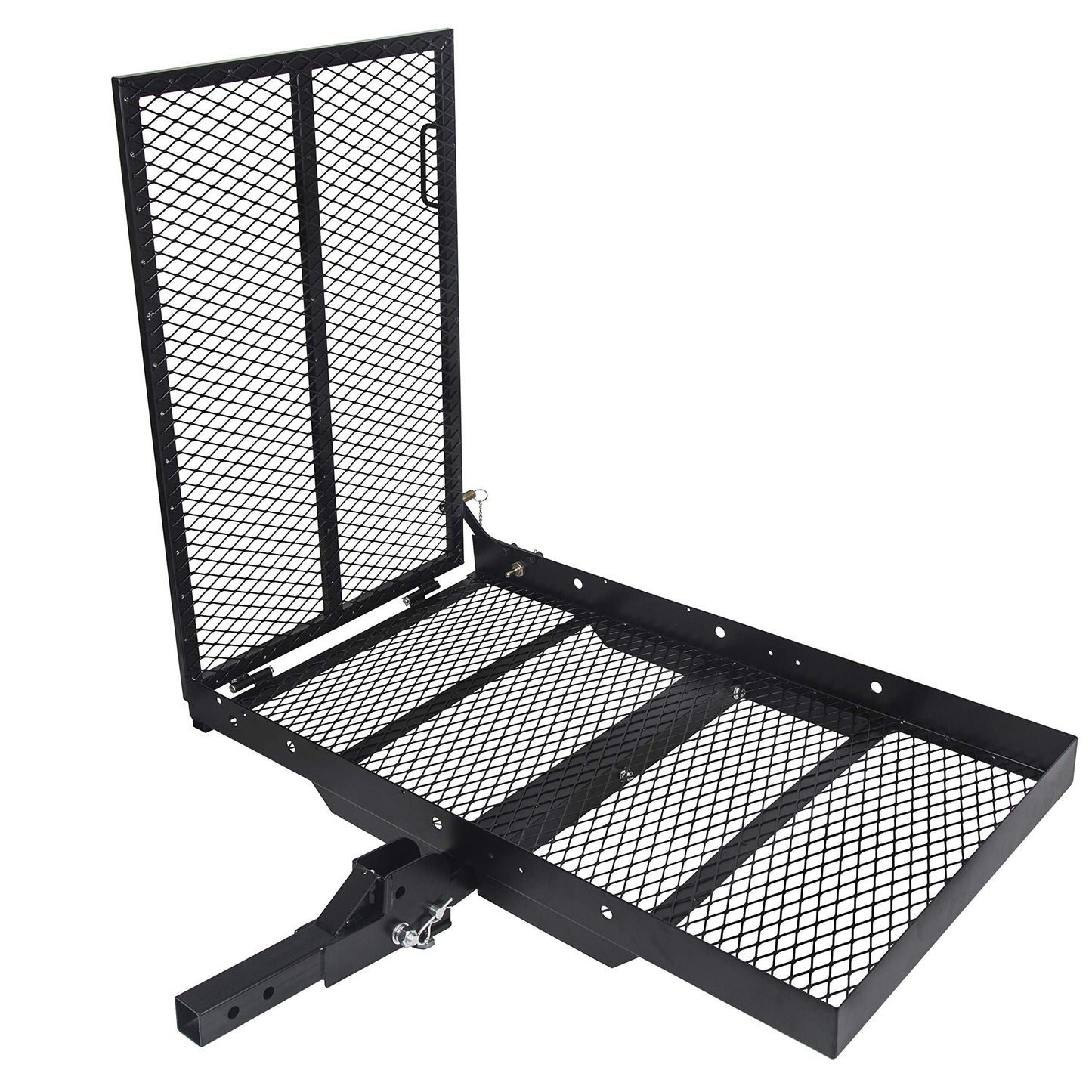 ECOTRIC 46.2 X 26.8 X 38.7 Inch Hitch Cargo Carrier W/Ramp Foldable 500 Lbs Trailer Hitch Mount Steel Wheelchair Carrier Mobility Scooter Ramp 2" Hitch Receiver for Snow Blower SUV Truck Van Car