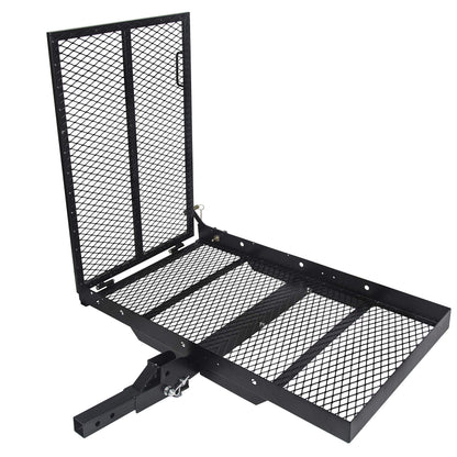 ECOTRIC 46.2 X 26.8 X 38.7 Inch Hitch Cargo Carrier W/Ramp Foldable 500 Lbs Trailer Hitch Mount Steel Wheelchair Carrier Mobility Scooter Ramp 2" Hitch Receiver for Snow Blower SUV Truck Van Car