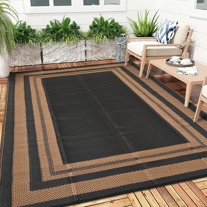 Garvee Outdoor Rug 9x18 Outdoor Patio Rug Reversible Plastic Straw Rugs Waterproof Foldable Mat Easy Clean Lightweight Carpet for Backyard Camping Porch RV Beach Balcony Deck Picnic Panel Brown