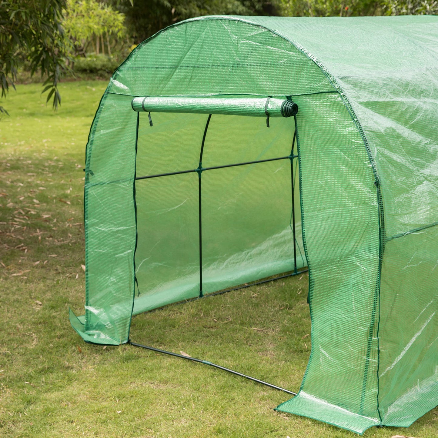 Gardenised 10 FT Green Outdoor Portable Garden Plant Walk-in Greenhouse Tunnel and Garden Plant Hot House with Roll-up Zipper Door Waterproof