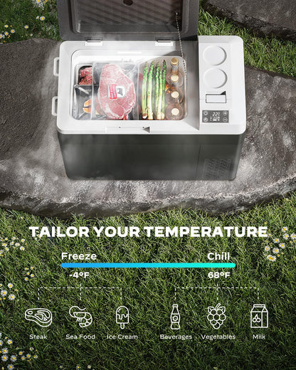 Silonn 24QT Electric Cooler, 12 Volt Car Refrigerator, Portable Car Fridge with Battery Power Option, 12/24V DC & 110-240V AC, Road Trips -4°F to +68°F