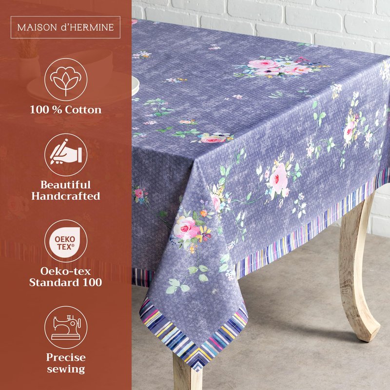 Maison d' Hermine Table Cloth Square Table 100% Cotton 54 x 54 Inches Tablecloth Reusable Decorative for Dining Kitchen Home Gifts for Mothers Day Spring Summer- Sweet Rose Lavender - Country Garden