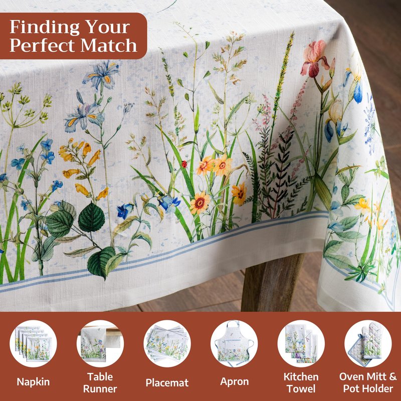 Maison d' Hermine Table Cloth Rectangle Table 100% Cotton 70 x 140 Inches Tablecloth Reusable Decorative for Dining Kitchen Room Farmhouse Home Gifts for Mothers Day Spring Summer - Fleurs De Mai