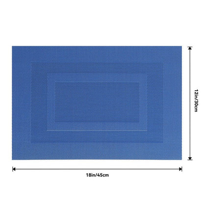 Leetaltree Blue Frame Placemats Set of 6 - Heat Resistant Non-Slip Place mats for Dining Table, Washable Durable PVC Vinyl Woven Table Mats（Blue Frame, 6）