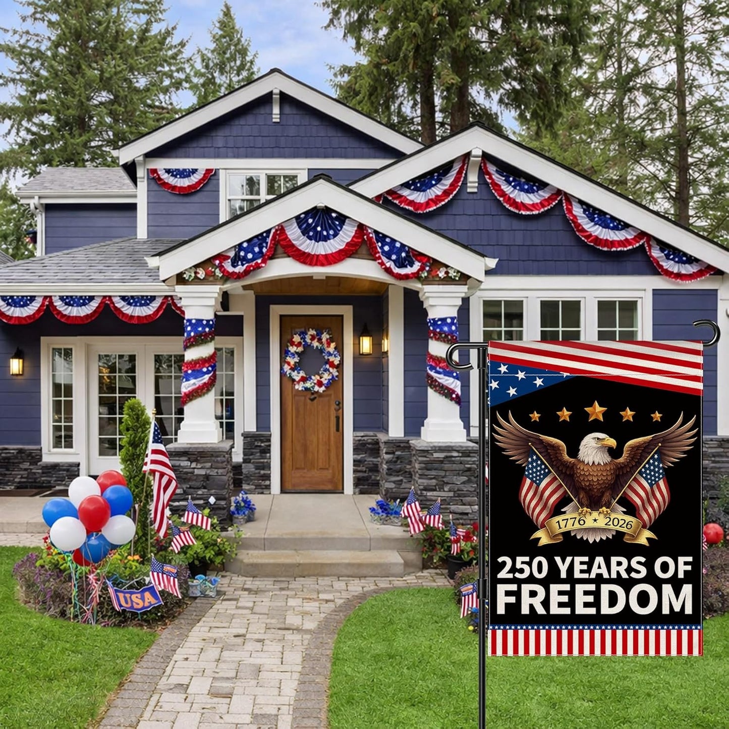 250th Anniversary America Garden Flag - Patriotic Double-Sided Eagle Design | 12x18 Inch Commemorative Banner