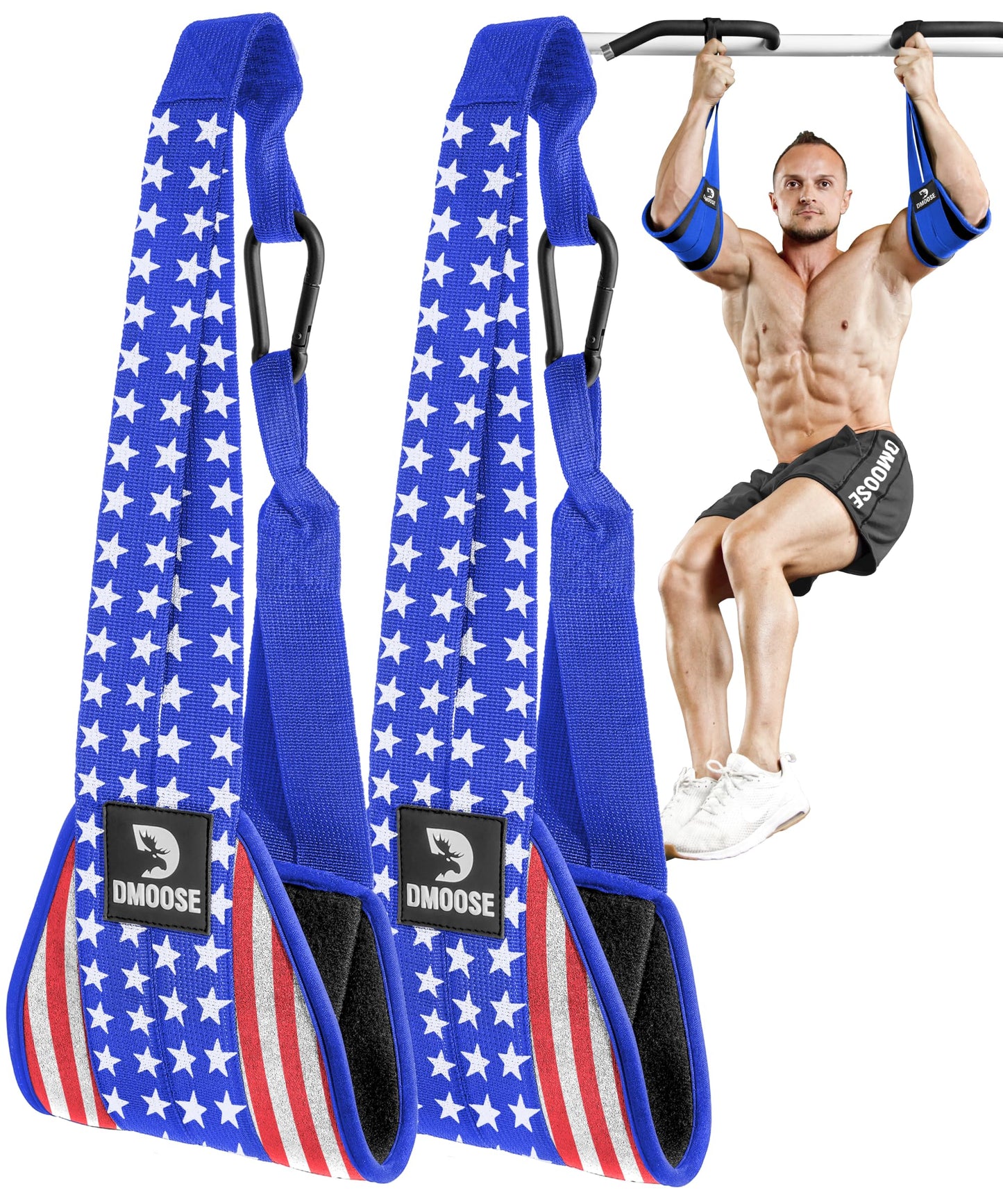 DMoose Fitness Hanging Ab Straps for Pull Up Bar & Core Strength Training - Soft Padded Exercise Straps for Ab Swing & Leg Raises, Hang Bar Strap with 2 Steel Carabiners - Abs Equipment for Home & Gym