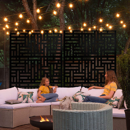 Elevens Metal Outdoor Privacy Screen, Freestanding Outdoor Divider Decorative Privacy Fence Screen, Fence Panels for Balcony Patio,72‘’H×47‘’W (Black-Retangle)