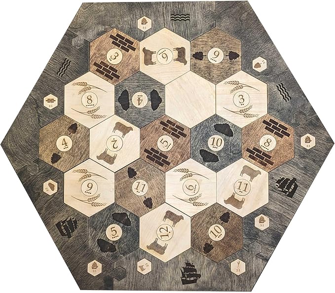 Custom Wood Settler Game Board - 2-4 Players | Main Board Ebony Frame | Compatible with Settler's of Catan