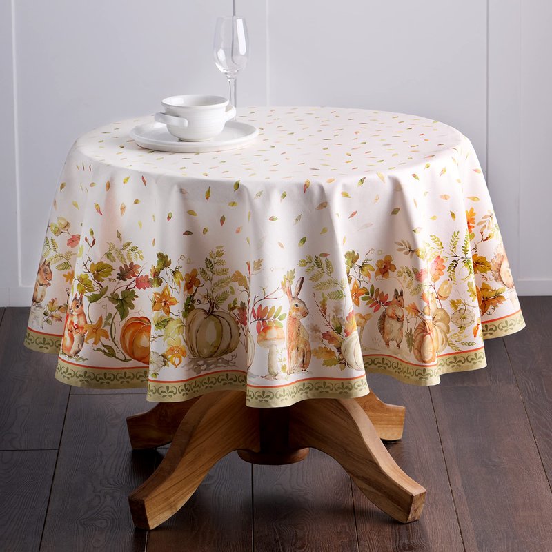 Maison d' Hermine Table Cloth Round Table 100% Cotton 69 Inches Fall Tablecloth Reusable Everyday Use for Thanksgiving Christmas Decorations Dining Farmhouse Party (Pumpkin Passion)