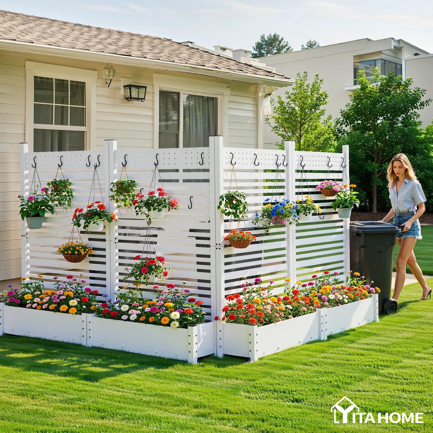 YITAHOME Outdoor Privacy Screen, 72" H x 42" W Outdoor Privacy Fence with Planter Box, Wood Fence Panel, Privacy Wall Outdoor, Wood Fence Panel for Backyard, Patio,1 Panel, White