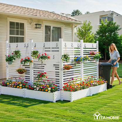 YITAHOME Outdoor Privacy Screen, 72" H x 42" W Outdoor Privacy Fence with Planter Box, Wood Fence Panel, Privacy Wall Outdoor, Wood Fence Panel for Backyard, Patio,1 Panel, White