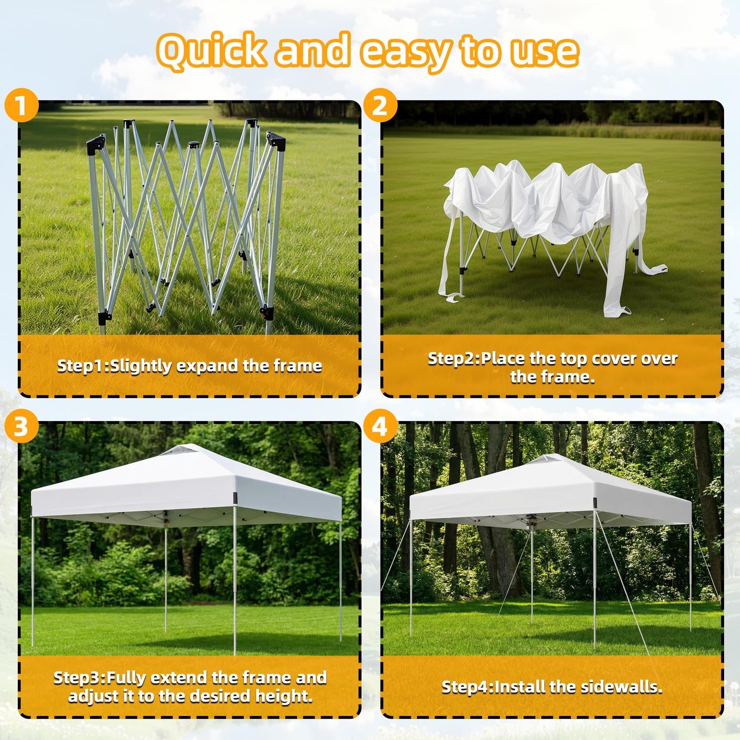 10x10ft Pop Up Canopy, Heavy Duty Beach Tent with Waterproof Silver Coated Top, 3 Heights & 4 Sandbags, Sun Shade with Rolling Bag, Outdoor Tent for Events, Parties, Camping - Silver White