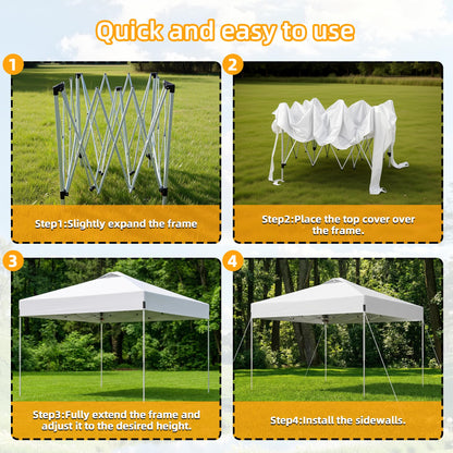 10x10ft Pop Up Canopy, Heavy Duty Beach Tent with Waterproof Silver Coated Top, 3 Heights & 4 Sandbags, Sun Shade with Rolling Bag, Outdoor Tent for Events, Parties, Camping - Silver White