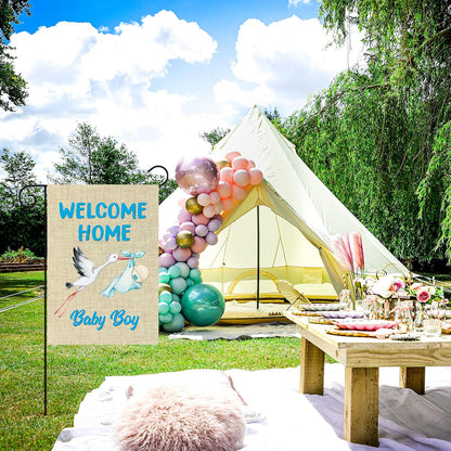 WATINC Welcome Home Baby Boy Garden Flag - Double-Sided Burlap Decor for Baby Showers | 12 x 18 Inch