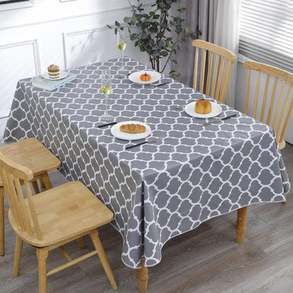 Heavy Duty Vinyl Tablecloth with Flannel Backing Waterproof Oil-Proof Plastic Table Cloth Stain-Resistant Wipeable Rectangle or Square Table Cover for Indoor and Outdoor (Quatrefoil,54x54 Inch)