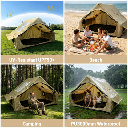 Inflatable Glamping Camping Tent 4-6 Person, 5 Min Quick Setup Tent with Pump, Waterproof Windproof Heavy Duty Oxford, Panoramic Skylight, 4 Season Family Outdoor Shelter