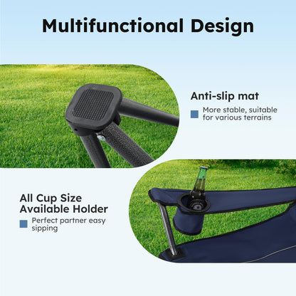ALPHA CAMP Heavy Duty Canopy Camping Chair, 350 lbs Capacity Oversized Folding Chair with Adjustable Sunshade, Portable Sunshade Chair with Cup Holder for Beach, Fishing, Outdoor - Navy Blue,2PC