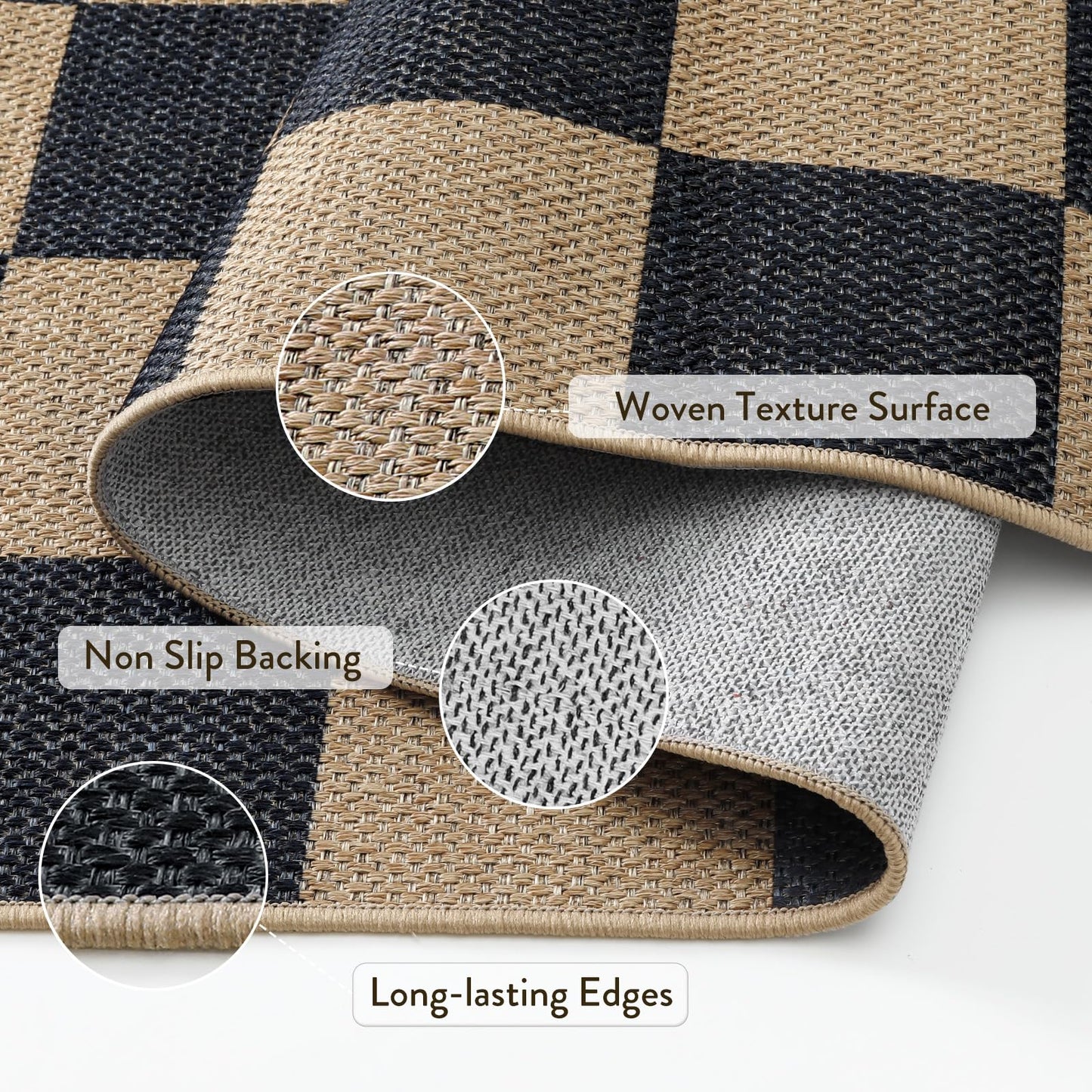 Lahome Colette Checkered Easy Jute Carpet, Washable Area Rug 6x9 Neutral Outdoor Patio Rug, Farmhouse Checkerboard Non Slip Non Shedding Floor Carpet for Dining Living Room Deck Sunroom