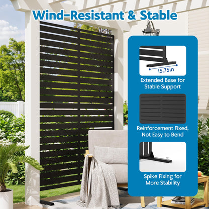 Garvee 72" H x 47" W Outdoor Metal Privacy Screen, 6FT Decorative Privacy Fence Freestanding Panels with Stand, Room Dividers, Patio Metal Screen Panel for Garden Yard Balcony Deck, Black