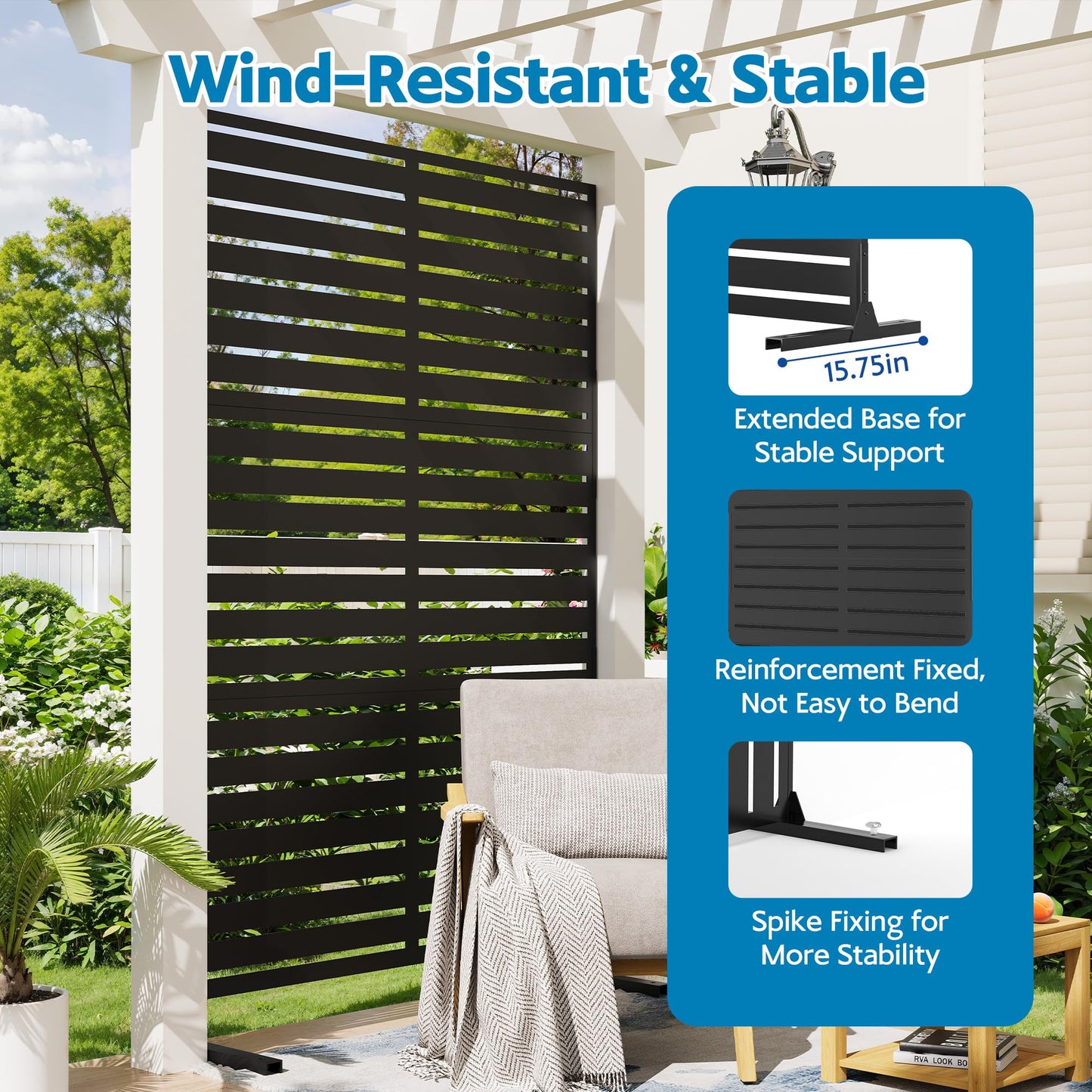 GarveeLife Outdoor Metal Privacy Screen, Freestanding Decorative Privacy Screen & Panels with Stable Stand, 72" h x 47" w Garden Private Screens, for Patio Backyard Deck Indoor Outdoor